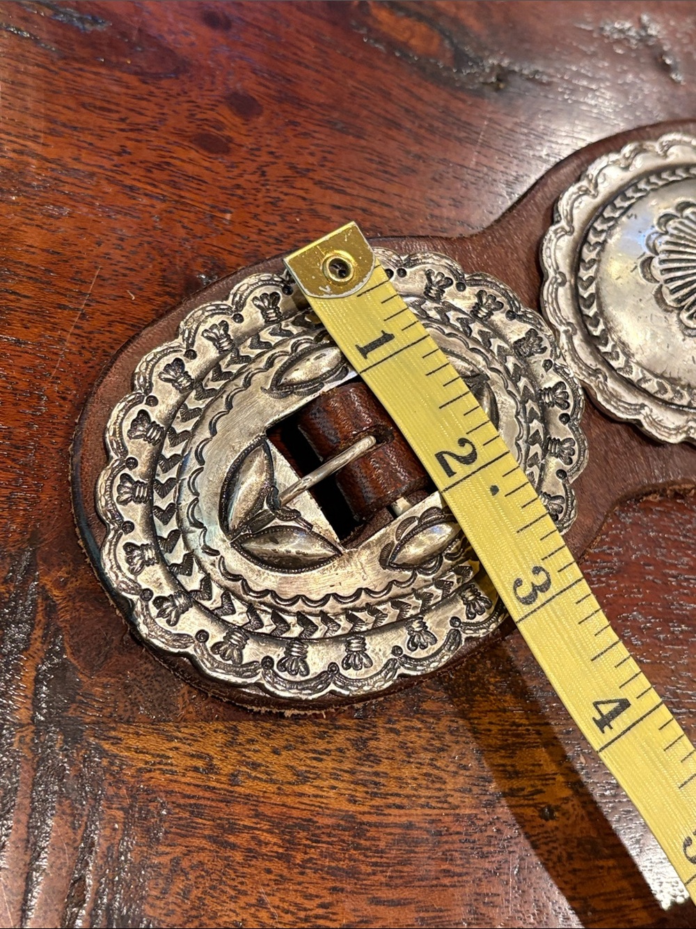 Vintage Ralph Lauren 90s Western Wide Brown Leather Concho Belt size Large - Picture 9 of 15